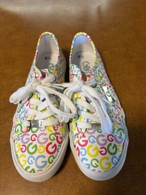 G by Guess Kids White Multicolor GG Logo Lace-Up Sneakers